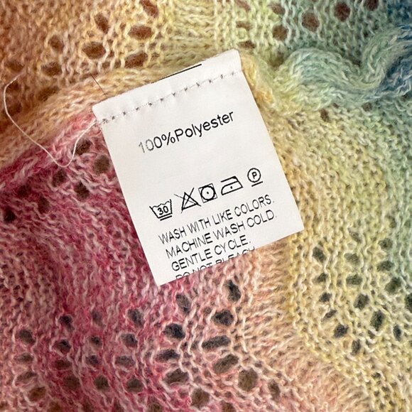 Pastel Rainbow Open Knit Crochet Open Front Longline Cardigan Sweater Womens 3XL - Picture 5 of 5